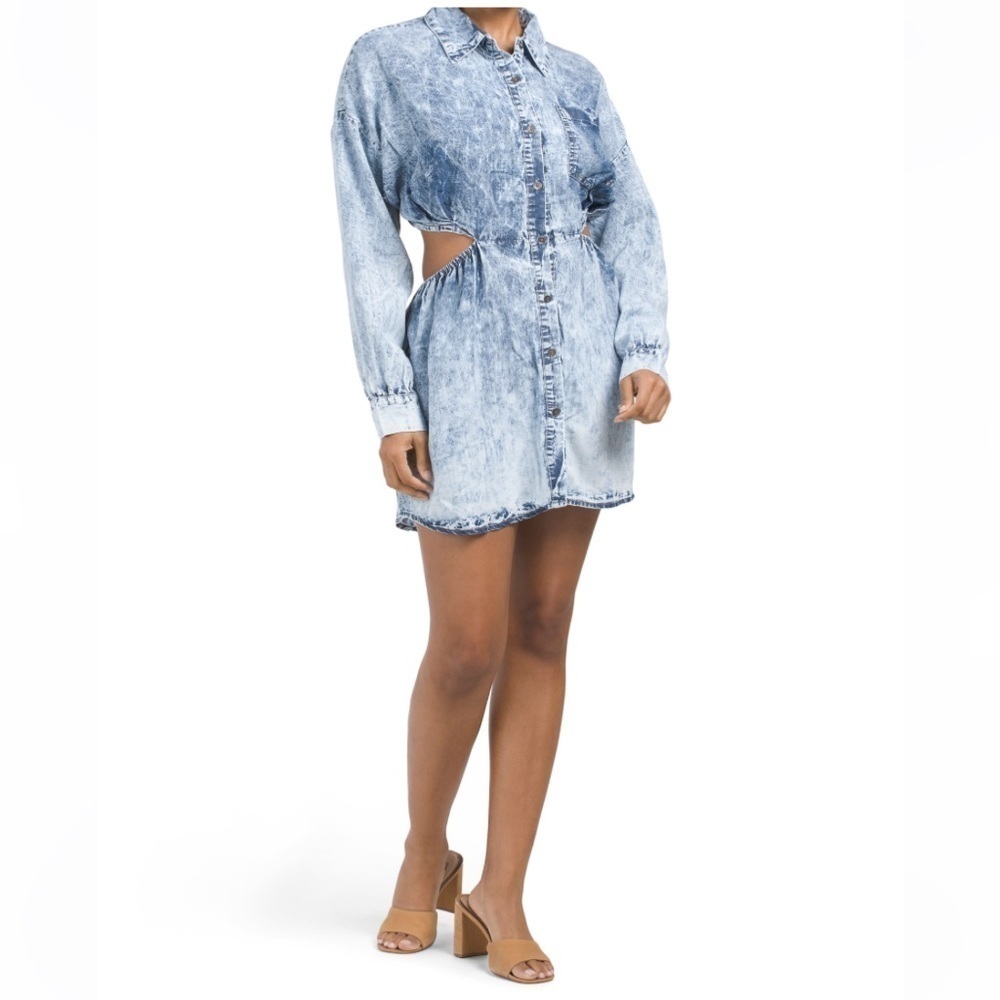 Vintage Havana New Size S Lyocell Cut‎ Outs Long Sleeve Acid Wash Shirt Dress